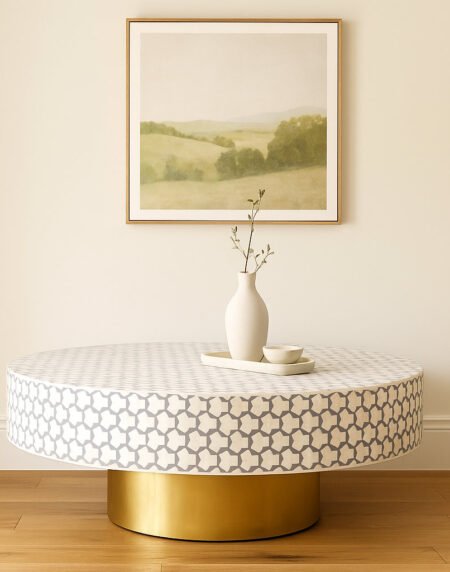 Geometric Bone Inlay Coffee Table – 100x100x45 cm – Pearl Furniture House
