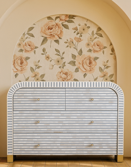 4-Drawer-chest-in-grey-colour-and-white-bone-inlay