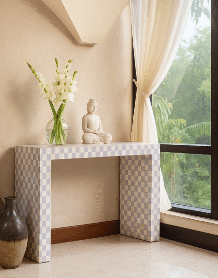 luxury-console-table-in-white-bone-inlay-lilac-colour-checkerboard-design